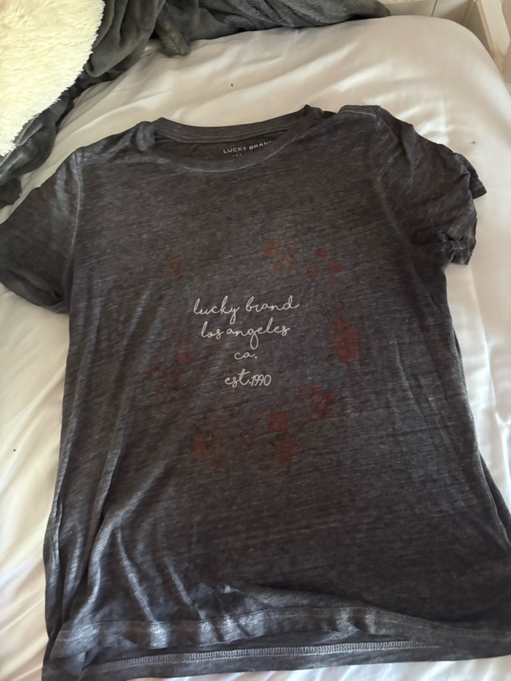 Lucky Brand Charcoal Tee with White Script Logo
